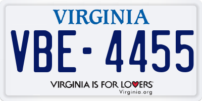 VA license plate VBE4455
