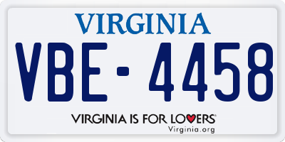 VA license plate VBE4458