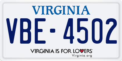 VA license plate VBE4502