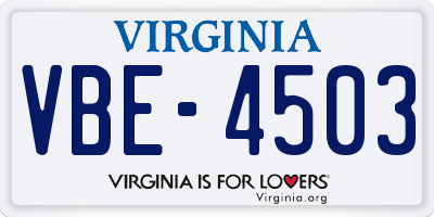 VA license plate VBE4503