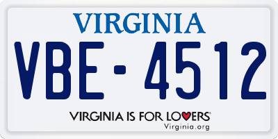 VA license plate VBE4512