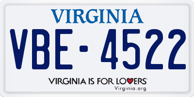 VA license plate VBE4522