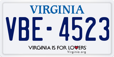 VA license plate VBE4523