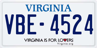VA license plate VBE4524