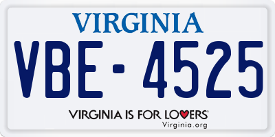 VA license plate VBE4525