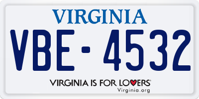 VA license plate VBE4532
