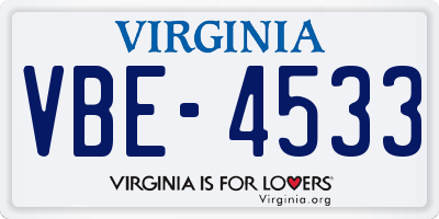 VA license plate VBE4533