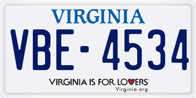 VA license plate VBE4534