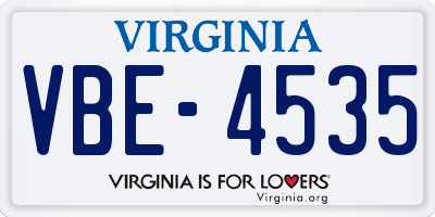 VA license plate VBE4535