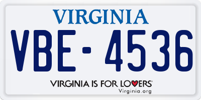 VA license plate VBE4536