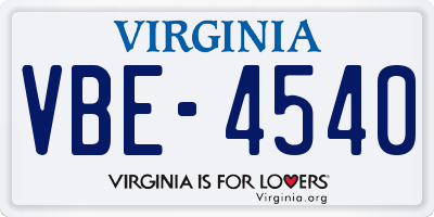 VA license plate VBE4540