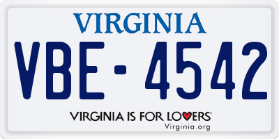 VA license plate VBE4542