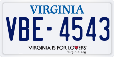 VA license plate VBE4543