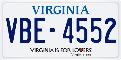 VA license plate VBE4552
