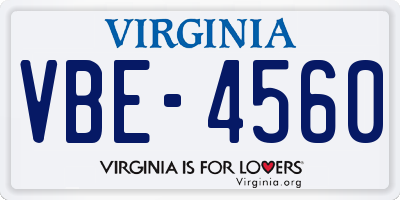 VA license plate VBE4560