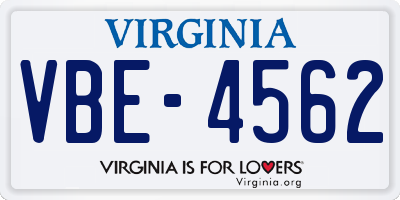 VA license plate VBE4562
