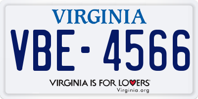 VA license plate VBE4566
