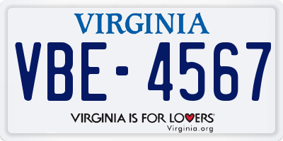 VA license plate VBE4567