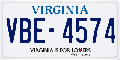 VA license plate VBE4574