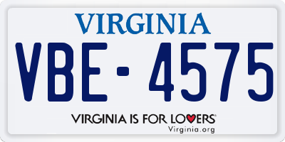 VA license plate VBE4575