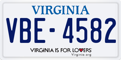 VA license plate VBE4582