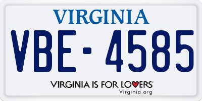 VA license plate VBE4585