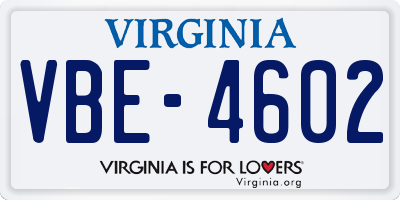VA license plate VBE4602