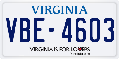 VA license plate VBE4603