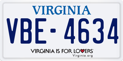 VA license plate VBE4634