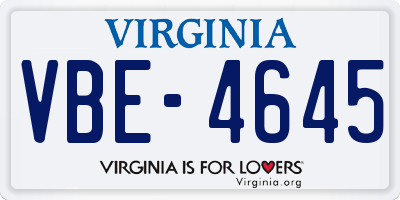 VA license plate VBE4645