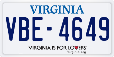 VA license plate VBE4649