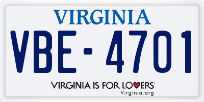 VA license plate VBE4701