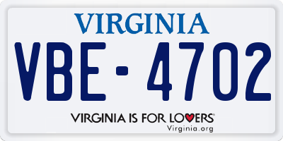 VA license plate VBE4702