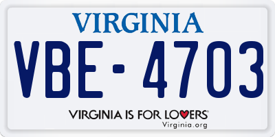 VA license plate VBE4703