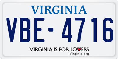 VA license plate VBE4716