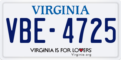 VA license plate VBE4725
