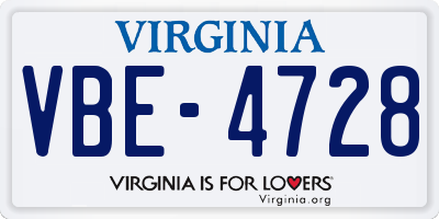 VA license plate VBE4728
