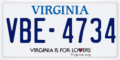 VA license plate VBE4734