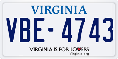 VA license plate VBE4743