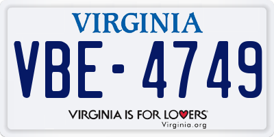 VA license plate VBE4749