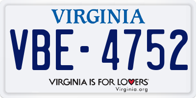 VA license plate VBE4752