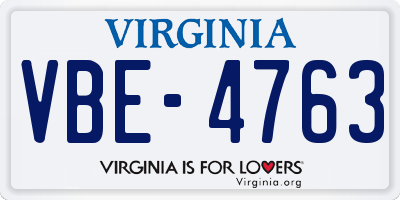 VA license plate VBE4763