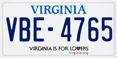 VA license plate VBE4765