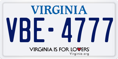 VA license plate VBE4777