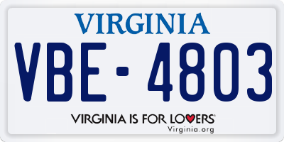 VA license plate VBE4803