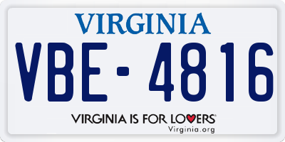 VA license plate VBE4816
