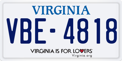 VA license plate VBE4818