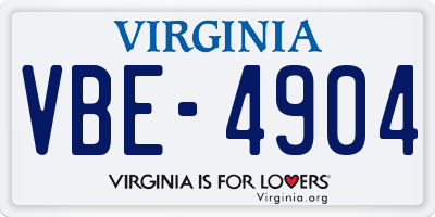 VA license plate VBE4904