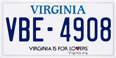 VA license plate VBE4908