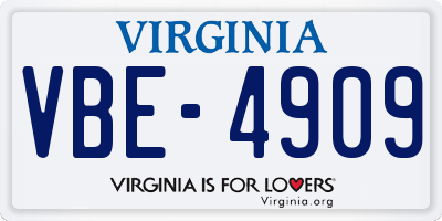VA license plate VBE4909